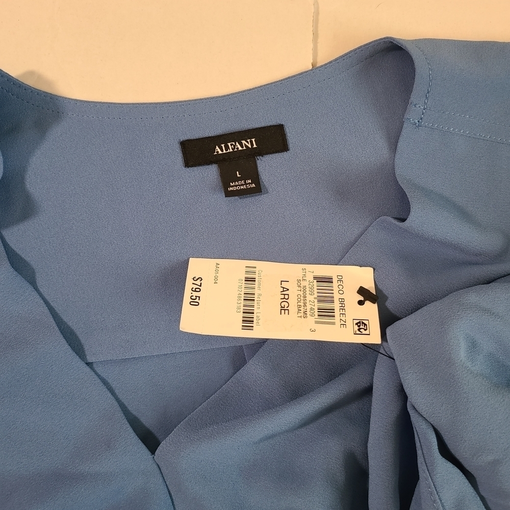 Alfani Cobalt Blue Tunic Pleated V-Neck Women's Long Sleeve Top NWT RV $79 Large - Picture 5 of 12